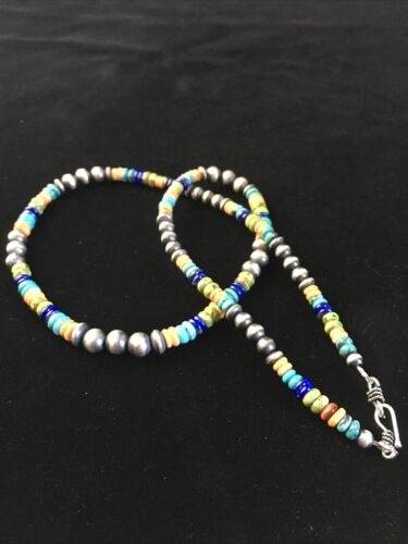 Navajo Orange Spiny Oyster Necklace | Sterling Silver Pearls | 21" | Authentic Native American Handmade | 1763