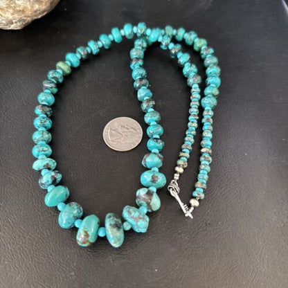 Navajo Pearls Sterling Silver Blue Spiderweb Turquoise Necklace | Authentic Native American | 26" | 14358