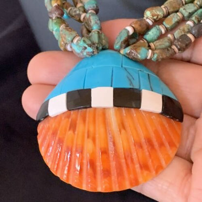 Native American Santo Domingo Shell Green Turquoise Necklace | 5 Strand | 38" | 12055 - Masha USA