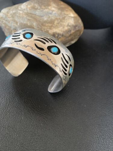 Navajo Sterling Silver Shadow Box Bear Paw Bracelet | Authentic Native American Handmade | Spencer | 1477