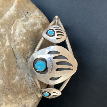 Navajo Turquoise Bear Paw Cuff Bracelet | Sterling Silver | Authentic Native American Handmade | 12874