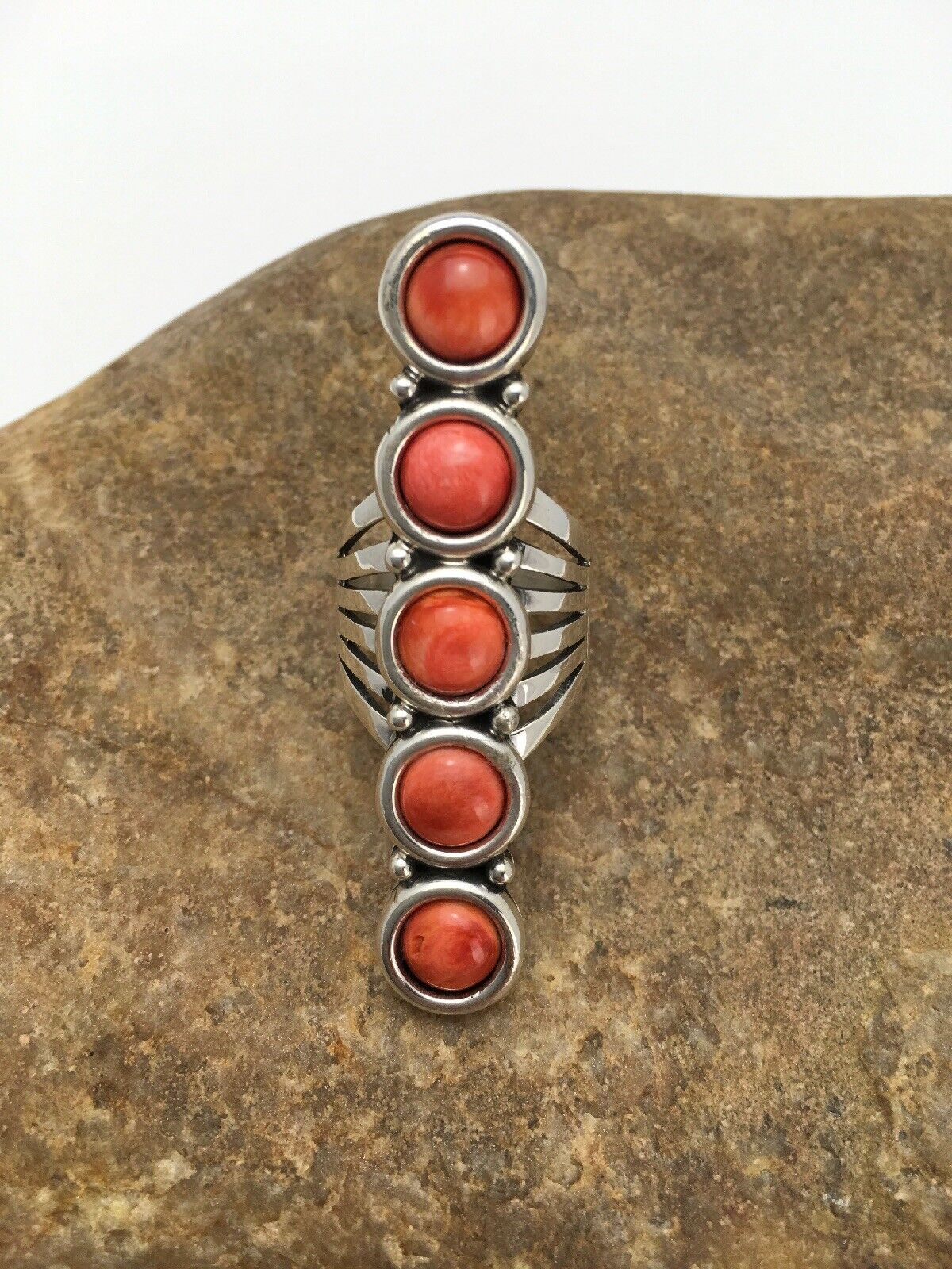 Navajo Red Spiny Oyster Cluster Ring | Authentic Native American Sterling Silver | Multi-Stone | Sz 8.75 | 2586