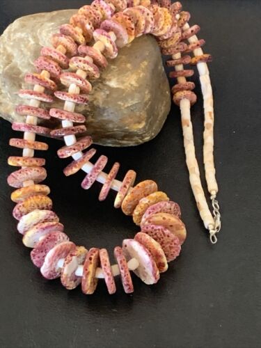 Navajo Purple Spiny Oyster & Pink Shell Graduated Necklace | Sterling Silver | Authentic Native American | 28" | 12254