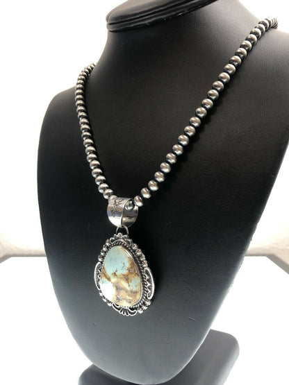 Navajo Royston Turquoise Pendant Necklace | Sterling Silver | Authentic Native American Handmade | 11295