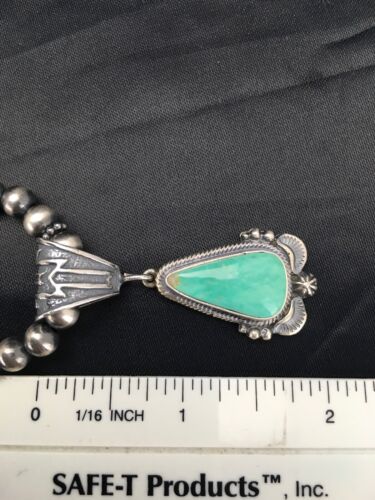 Navajo Green Turquoise Pendant Necklace | Sterling Silver | Authentic Native American Handmade | 2646