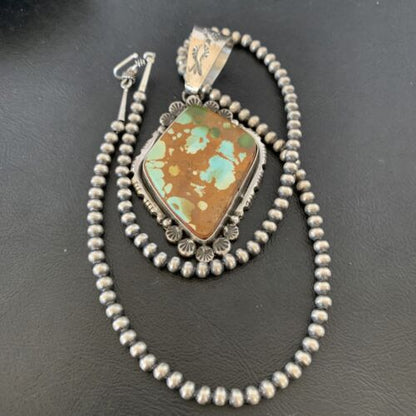Navajo Royston Turquoise Pendant Men's Necklace | Sterling Silver | Native American Handmade | 10428