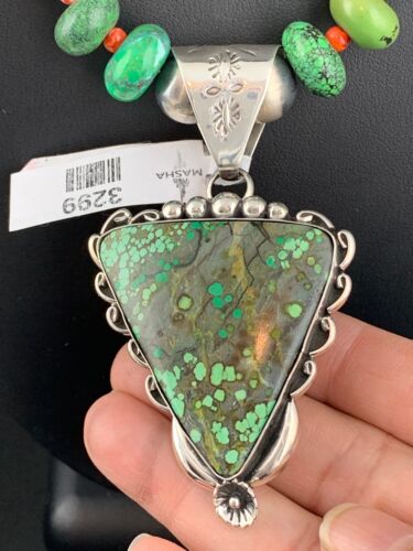 Spiderweb Turquoise Pendant | Spiny Beads | Navajo Sterling Necklace 21" | 4723