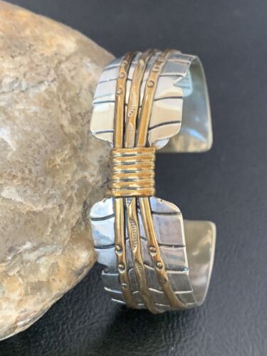 Navajo Sterling Silver Gold Filled Cuff Bracelet | Authentic Native American Handmade | 1577