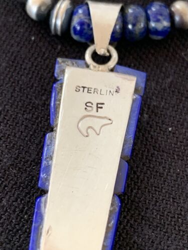 Southwestern Navajo Sterling Silver Necklace Pendant | Purple Opal Lapis Inlay | Authentic Native American Handmade | 00595