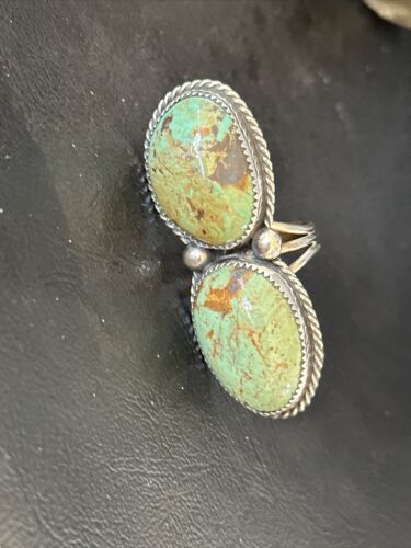 Navajo Green Turquoise Cluster Ring | Authentic Native American Sterling Silver | Multi-Stone | Sz 9.5 | 14500