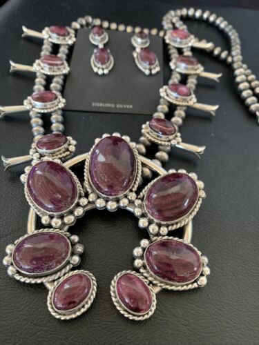 Navajo Purple Spiny Squash Blossom Naja Pendant | Sterling Silver | Authentic Native American Handmade | 12182 - Masha USA