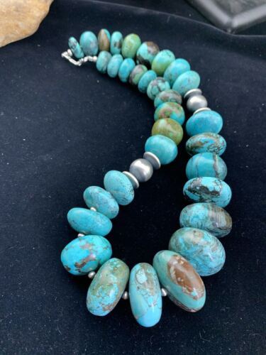 Navajo Pearls Sterling Silver & Blue Turquoise Graduated Necklace | Authentic Native American | 24" | 01745