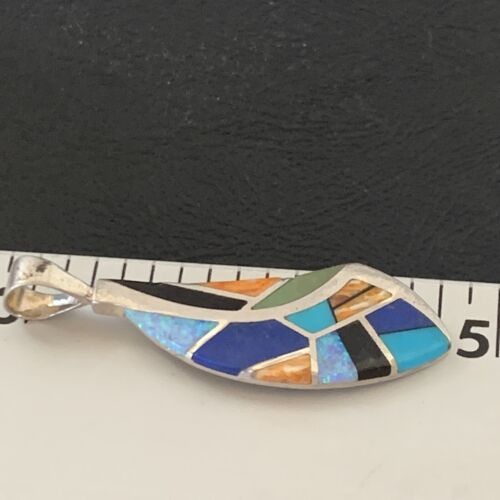 Navajo Spiny Blue Opal Lapis Pendant | Sterling Silver Inlay | Authentic Native American Handmade | 12276