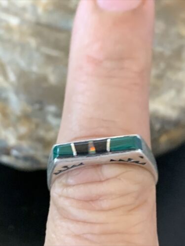 Native American Women's Navajo Green Malachite Onyx Inlay Ring | Sz 7 | 11153