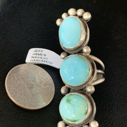 Navajo Blue Sonoran Gold Turquoise Multi-Stone Ring | Authentic Native American Sterling Silver | Sz 7 | 14064