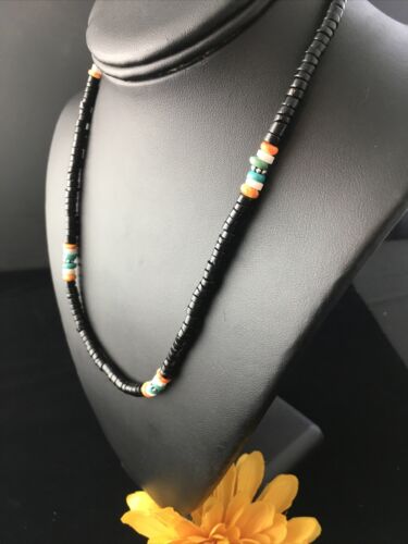 Navajo Black Onyx Turquoise Necklace | Sterling Silver | 18" | Authentic Native American Handmade | 10001