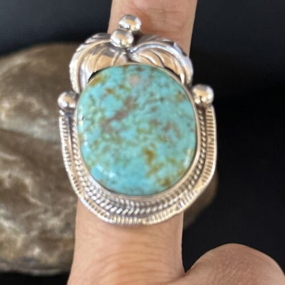 Navajo Blue Turquoise #8 Ring | Sterling Silver | Sz 8.5 | Authentic Native American Handmade | 14283