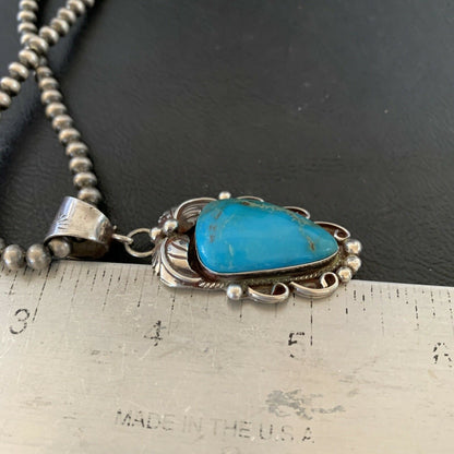 Native American Sterling Silver Blue Kingman Turquoise Necklace Pendant | Women's | 10902