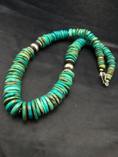 Southwestern Navajo Graduated Turquoise Sterling Silver Necklace | Authentic Native American | 18" | 4045