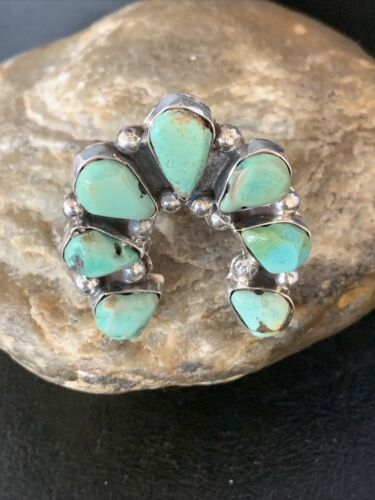 Navajo Green Turquoise Cluster Ring | Authentic Native American Sterling Silver | Multi-Stone | Sz 11 | 14092