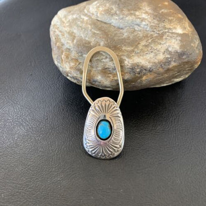 Navajo Turquoise Keyring | Sterling Silver | 2" | Authentic Native American Handmade | 11596