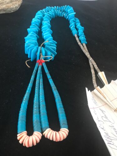 Navajo Turquoise Jacla Necklace | Sterling Silver | Santo Domingo | Authentic Native American Handmade | 3166
