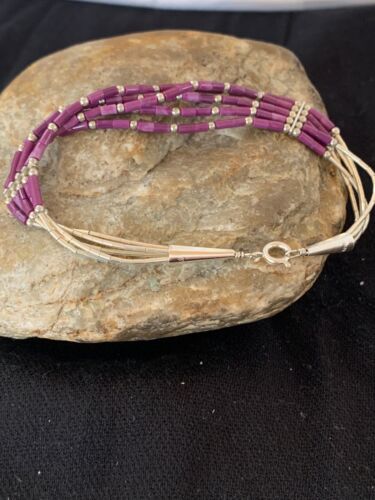 Navajo Purple Sugilite Heishi Bracelet | Sterling Silver | 5-Strand | 7" | Authentic Native American Handmade | 13604