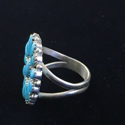 Navajo Blue Kingman Turquoise Cluster Ring | Authentic Native American Sterling Silver | Multi-Stone | Sz 7 | 10114