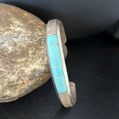 Men's Blue Sleeping Beauty Turquoise Inlay Bracelet | Sterling Silver | Authentic Native American Handmade | 14530