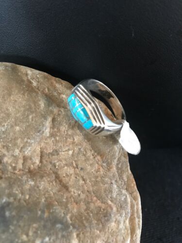 Navajo Sterling Silver Turquoise Inlay Ring | Sz 9.5 | Native American Southwestern | 3434