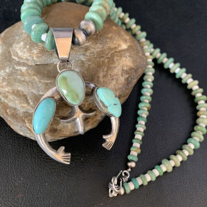 Navajo Royston Green Turquoise Naja Pendant Necklace | Sterling Silver | Authentic Native American Handmade | 13756