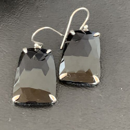 Navajo Black Faceted Quartz Dangle Earrings | Sterling Silver | 1" | Authentic Native American Handmade | 12087