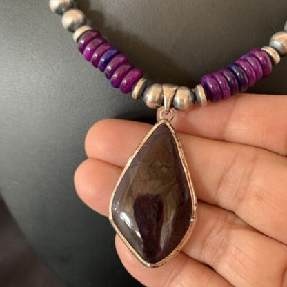 Navajo Pearls Purple Sugilite Necklace Pendant | Sterling Silver | Authentic Native American Handmade | 10328
