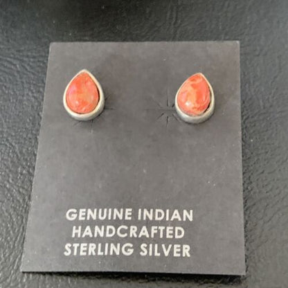 Navajo Spiny Oyster Earrings | Sterling Silver | Minimalist Native American Handmade | 12832