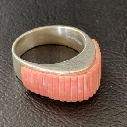 Navajo Pink Coral Inlay Band Ring | Sz 7 | Authentic Native American Handmade | 12411 - Masha USA