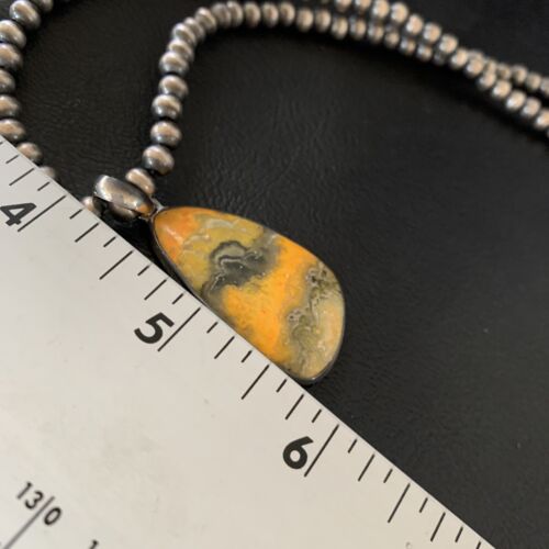 Navajo Yellow Bumblebee Jasper Pendant | Sterling Silver Necklace | Authentic Native American Handmade | 12811
