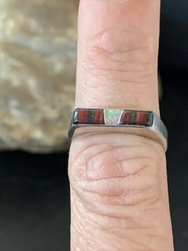 Native American Navajo Black Onyx Opal Coral Inlay Ring | Sz 6 | Authentic Handmade | 11146 - Masha USA