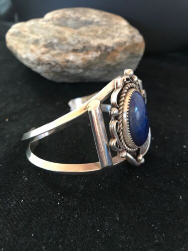 Native American Navajo Lapis Bracelet | Sterling Silver | J Platero | 8039