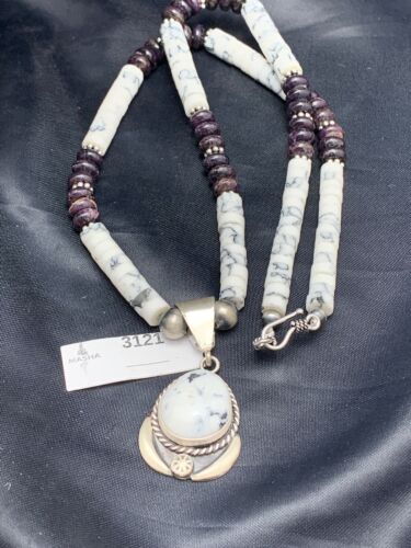 Navajo Purple Sugilite & Howlite Bead Necklace | Sterling Silver | 22" | Authentic Native American Handmade | 3121