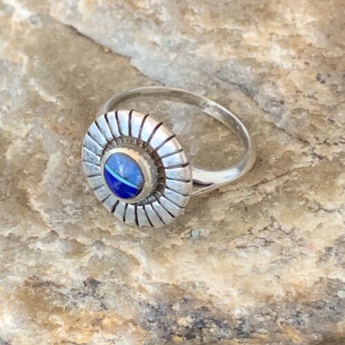 Native American Women's Navajo Blue Lapis Sugilite Inlay Ring | Sz 7 | 11200