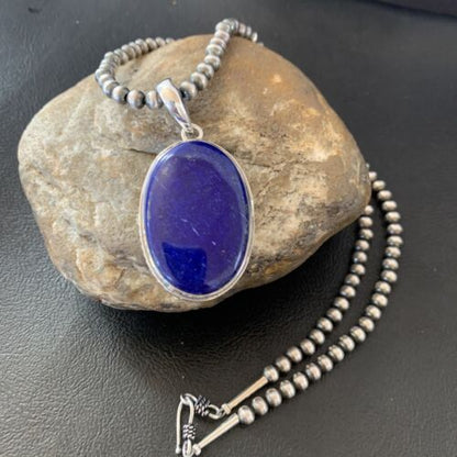 Native American Navajo Blue Lapis Pendant Necklace | Sterling Silver | 11718 - Masha USA