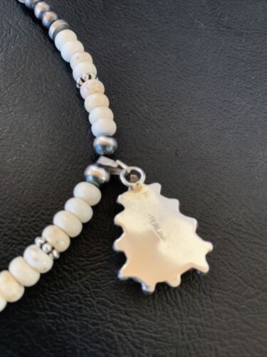 Navajo White Buffalo Turquoise Pendant Set | Sterling Silver | Authentic Native American Handmade | 12241