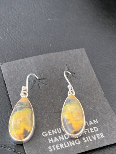 Native American Women's Navajo Bumblebee Jasper Earrings Set | Sterling Silver | Handmade | 1561 - Masha USA