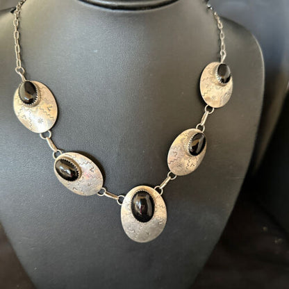 Navajo Black Onyx Pendant Necklace | Sterling Silver | Authentic Native American Handmade | 20" | 14482