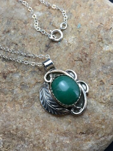 Navajo Green Malachite Pendant Necklace | Sterling Silver | 18" Chain | Authentic Native American Handmade | 2535