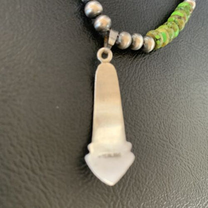 Navajo Green Gaspeite Turquoise Inlay Pendant | Sterling Silver | Authentic Native American Handmade | 13268
