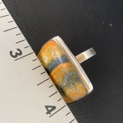 Navajo Bumble Bee Jasper Ring | Sterling Silver | Sz 8 Adjustable | Authentic Native American Handmade | 11540 - Masha USA