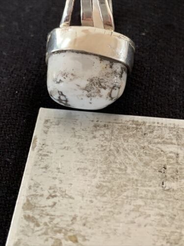 Navajo White Buffalo Turquoise Ring | Sterling Silver | Sz 9.5 | Authentic Native American Handmade | 01445