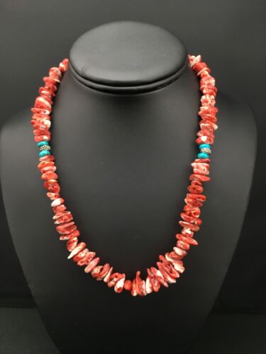 Native American Red Spiny Oyster Navajo Necklace | Sterling Silver | 18" | 4763
