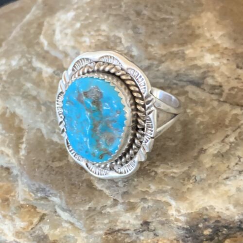 Navajo Blue Kingman Turquoise Ring | Sterling Silver | Sz 8 | Authentic Native American Handmade | 12960